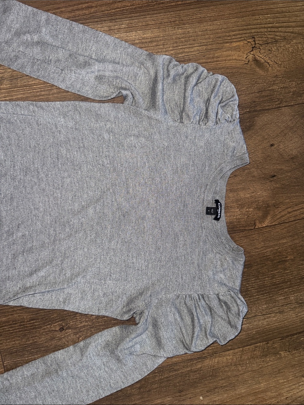 Express Gray Crewneck Sweater with Ribbed Neckline